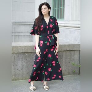 Zara Black Jumpsuit W/ Pink Floral XS